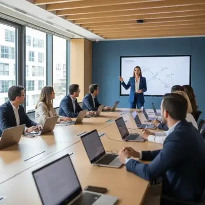Equipo de profesionales en sala de formación moderna